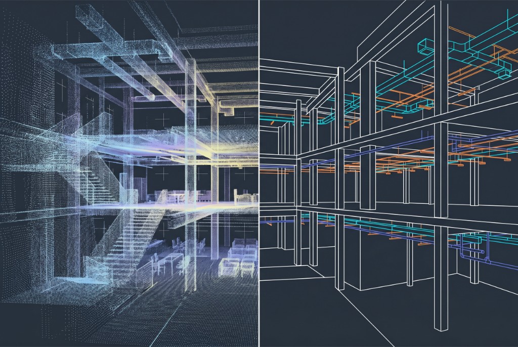 Point cloud and Scan-to-BIM model deliverables from a building laser scan